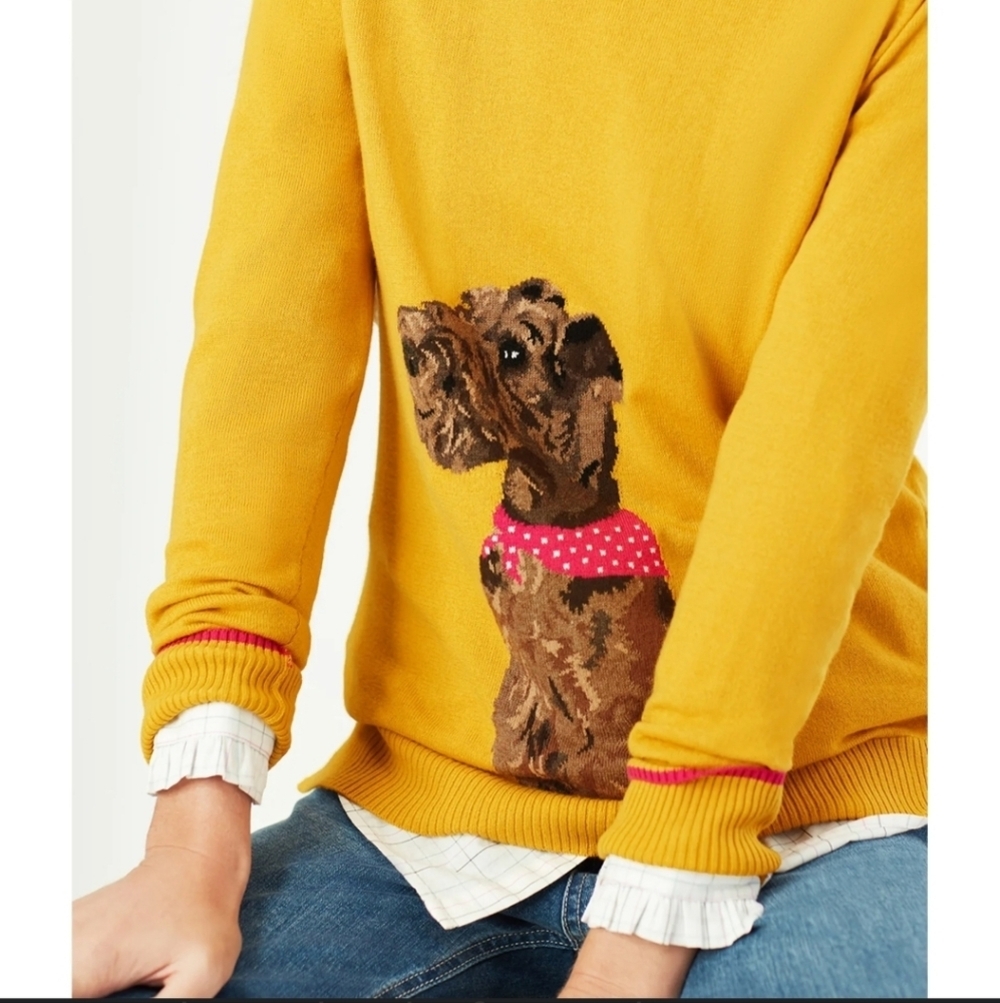 Joules Mustard Sweater with Dog Motif - Picture 4 of 16